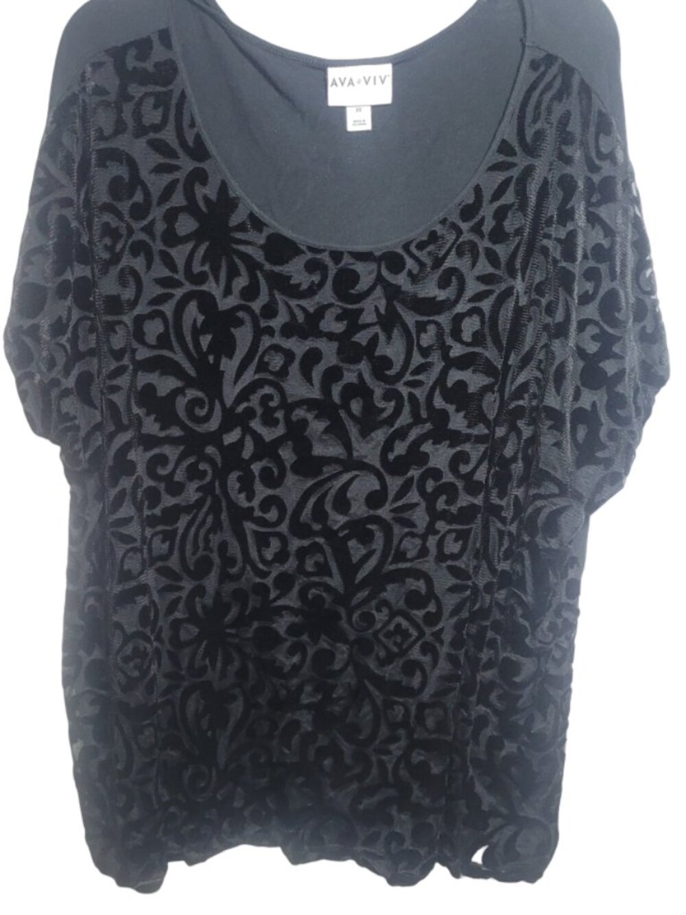 Ava & Viv 3XL Black Floral Short Sleeve Top